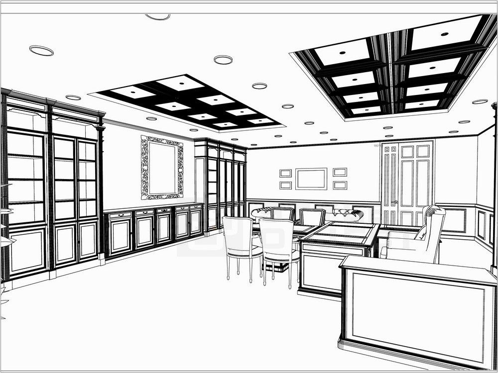 3D визуализация проекта Резиденция в классическом стиле2 (кабинет, приемная, комната отдыха)